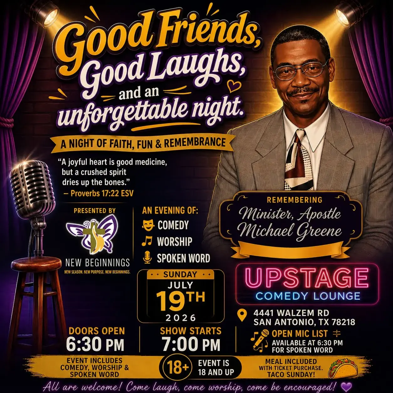 LAUGHTER FOR THE SOUL - COMEDY , MUSIC, POETRY